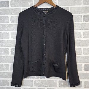 Grace Dane Lewis Cardigan Women's Medium Black Button Front Beaded‎ Slinky Knit